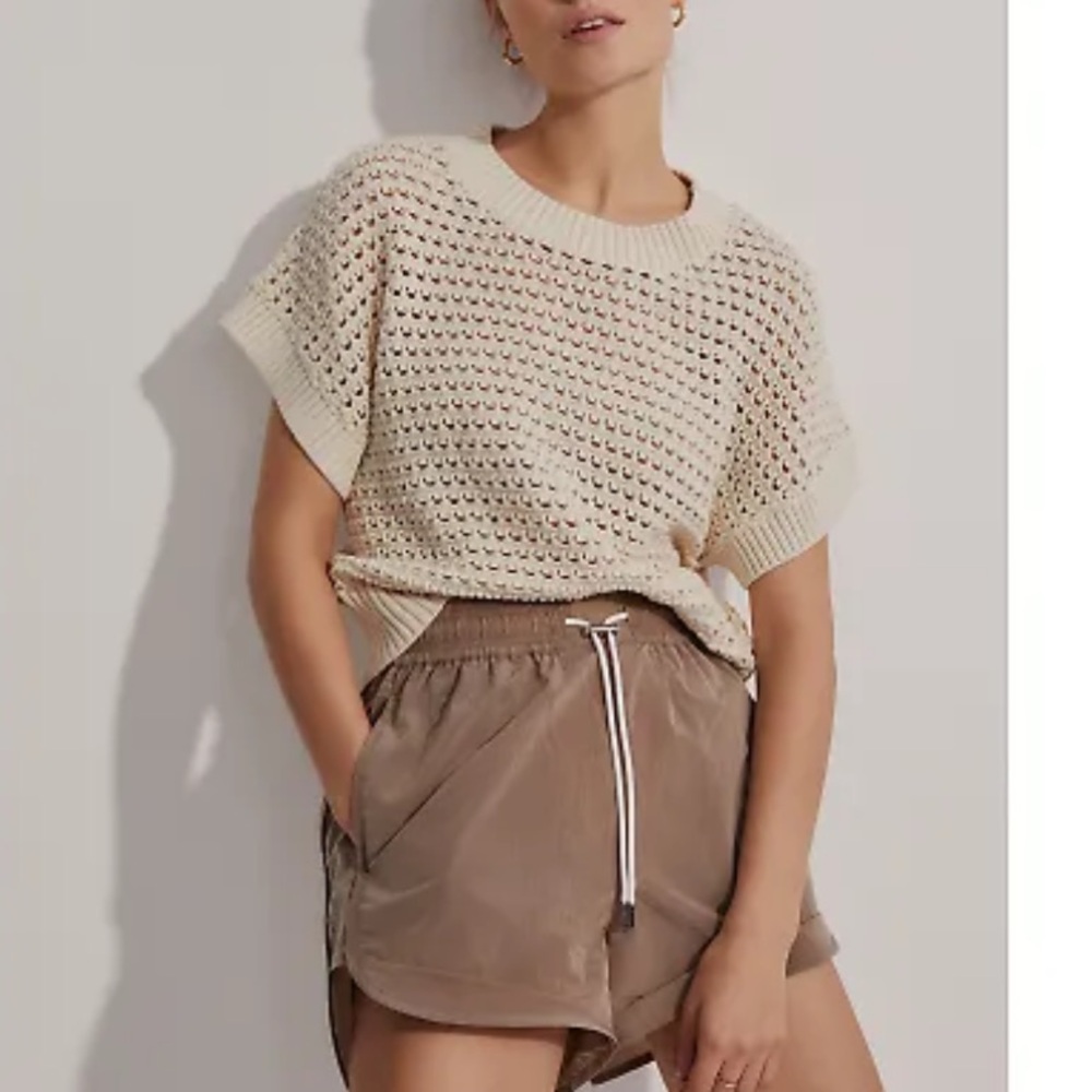 Varley Julianna Knit Tan Shortsleeve Sweater